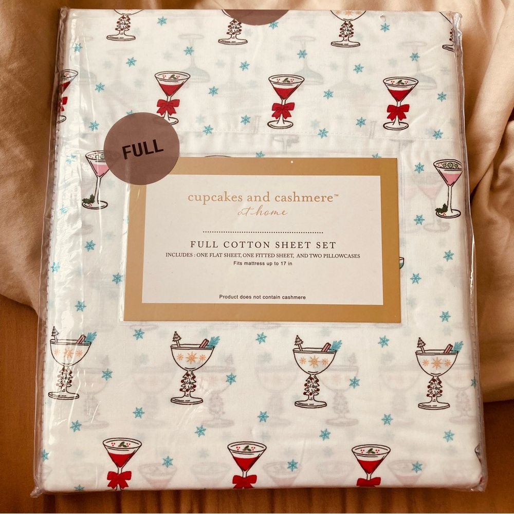 Christmas Bedding FULL Size Sheet Set Retro Style Cocktails New In Package